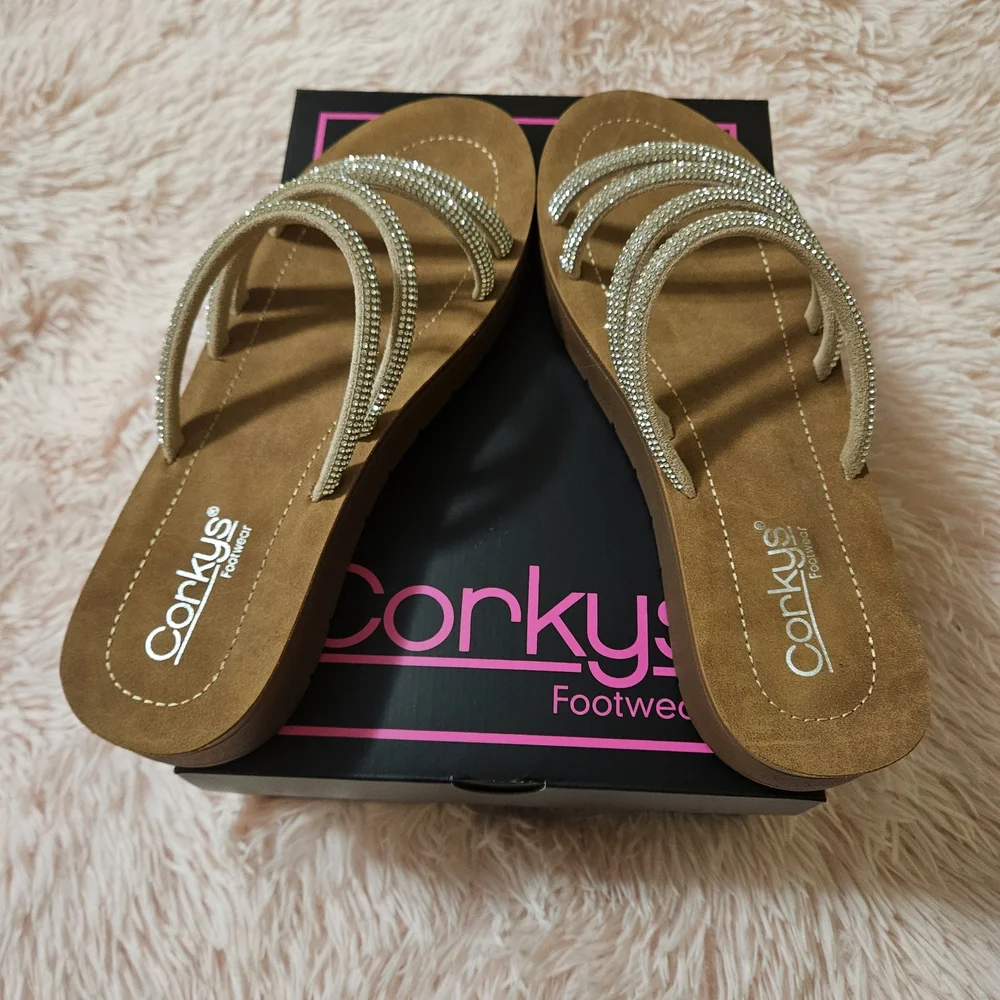 New Corkys Women's Brown and Silver Sandals - Picture 9 of 12